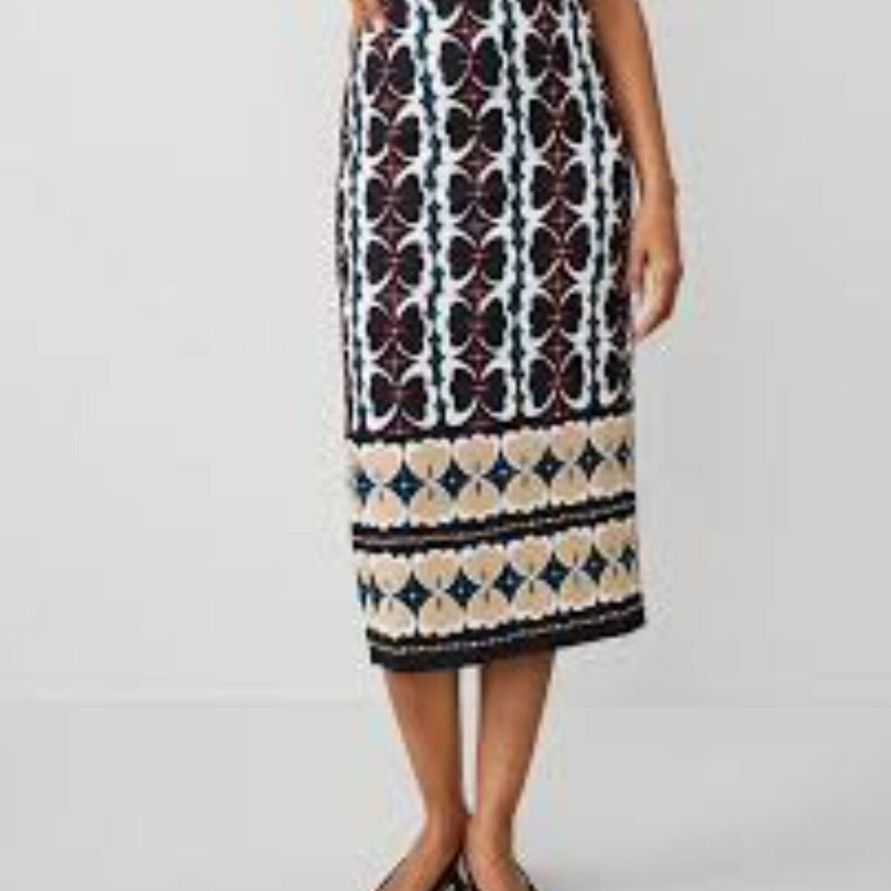 Ann Taylor Black, Cream & Navy Patterned Midi Skirt